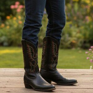 Ferrini Goat Leather Boots Mens 10.5 EE Black Leather Western Vintage Cowboy